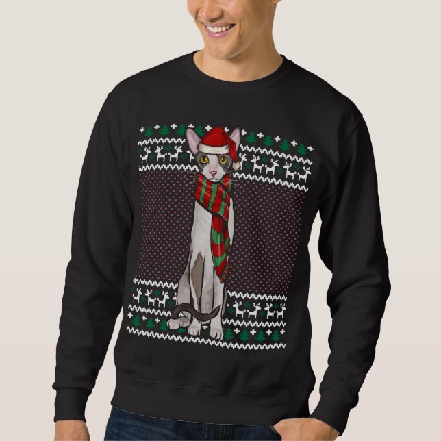 Xmas Cornish Rex Cat Santa Hat Ugly Christmas Sweatshirt (Front)