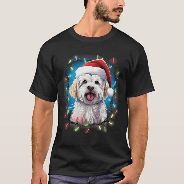 Xmas Coton De Tulear Dog Tangled Christmas Lights  T-Shirt (Front)