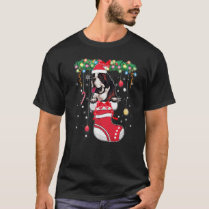 Xmas Cute St Bernard Dog in Christmas Stocking T-Shirt