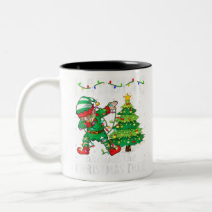 Xmas Dab Elf Dabbing Around The Christmas Tree Two-Tone Coffee Mug