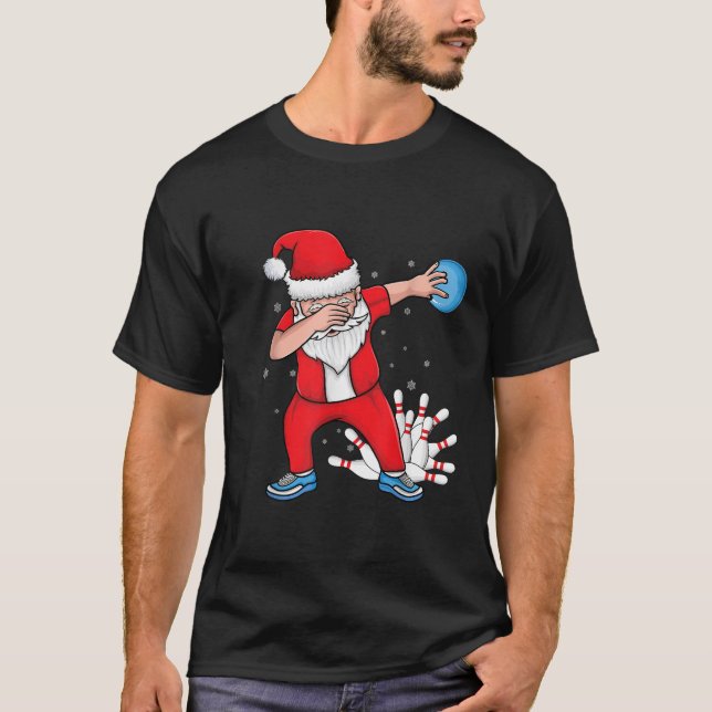 Xmas Dabbing Santa Bowling ball and pins Christmas T-Shirt (Front)