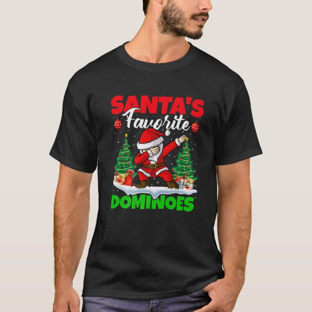 Xmas Dabbing Santa's Favourite Dominoes Christmas T-Shirt (Front)