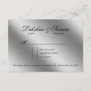 Xmas Damask RSVP Wedding Reply Sparkle Card