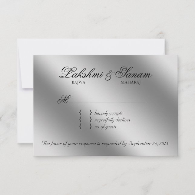 Xmas Damask RSVP Wedding Reply Sparkle Card (Front)