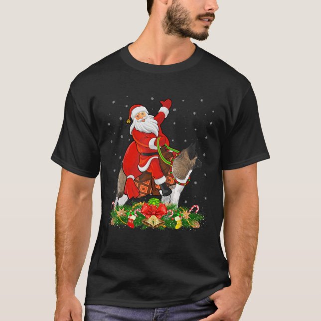 Xmas Decor Funny Santa Riding Akita Dog Christmas  T-Shirt (Front)
