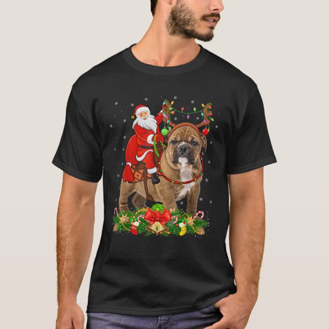 Xmas Decor Funny Santa Riding Bulldog Christmas  T-Shirt (Front)