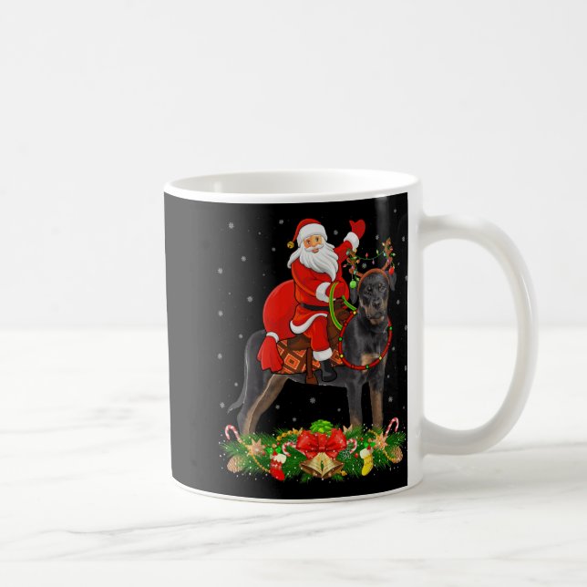 Xmas Decor Funny Santa Riding Rottweiler Dog Chris Coffee Mug (Right)
