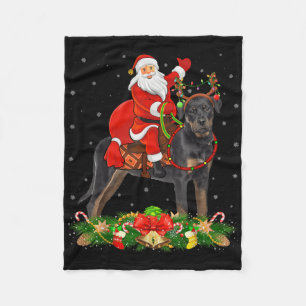 Xmas Decor Funny Santa Riding Rottweiler Dog Chris Fleece Blanket