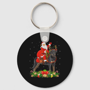 Xmas Decor Funny Santa Riding Rottweiler Dog Chris Key Ring
