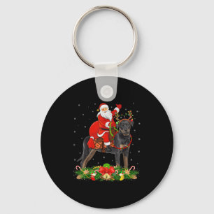 Xmas Decor Funny Santa Riding Rottweiler Dog Chris Key Ring