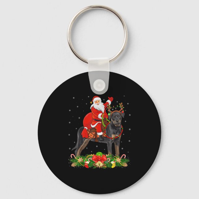 Xmas Decor Funny Santa Riding Rottweiler Dog Chris Key Ring (Front)