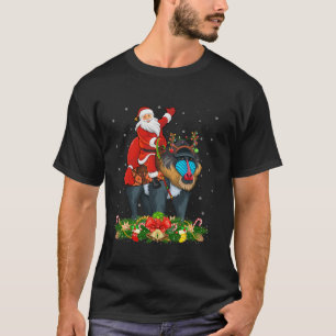 Xmas Decor Lights Funny Santa Riding Baboon Christ T-Shirt