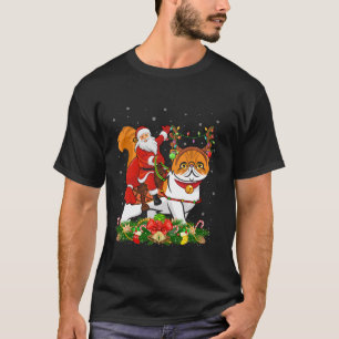 Xmas Decor Lights Funny Santa Riding Persian Cat C T-Shirt