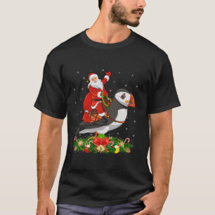 Xmas Decor Lights Funny Santa Riding Puffin Bird C T-Shirt