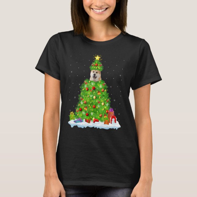 Xmas Decorations Lights Santa Akita Inu Dog Christ T-Shirt (Front)