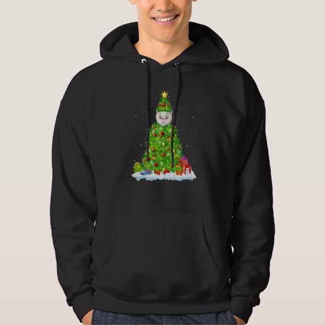 Xmas Decorations Lights Santa Persian Cat Christma Hoodie (Front)