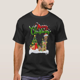 Xmas Decorations Santa Airedale Terrier Dog Christ T-Shirt