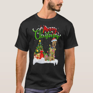 Xmas Decorations Santa Airedale Terrier Dog Christ T-Shirt