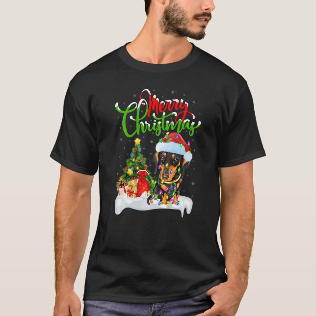 Xmas Decorations Santa Dachshund Dog Christmas T-Shirt (Front)