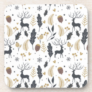 Xmas Deer and Leaves Joyful Greetings Collection Coaster
