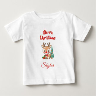 Xmas Deer, Personalised Merry Christmas Baby T-Shirt