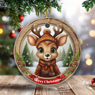 Xmas Deer with Antlers Animal Character Decor 🦌🎄 Ceramic Tree Decoration