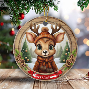 Xmas Deer with Antlers Animal Character Decor 🦌🎄 Ceramic Tree Decoration