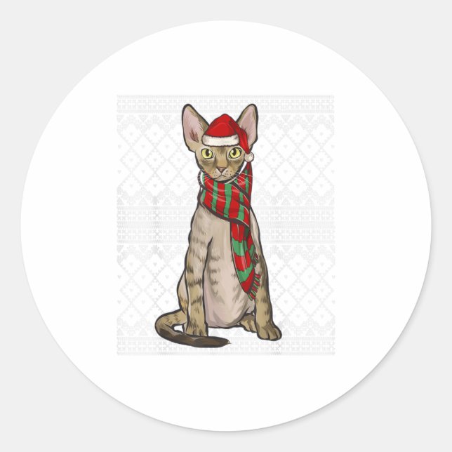 Xmas Devon Rex Cat Santa Claus Hat Ugly Classic Round Sticker (Front)