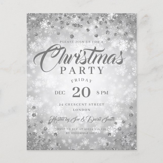 Xmas Dinner Party Silver Winter Diamonds Glitter Flyer (Front)