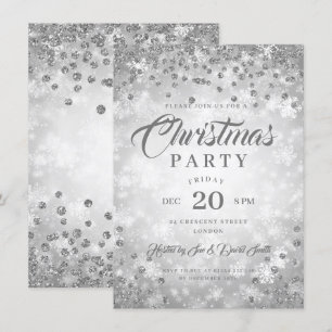 Xmas Dinner Party Silver Winter Diamonds Glitter  Invitation