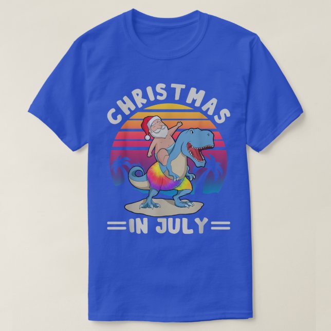 Xmas dinosaur summer christmas in july santa in ju T-Shirt (Design Front)