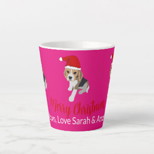 XMAS DOG LOVERS CHRISTMAS SANTA HAT BEAGLE ON PINK LATTE MUG