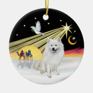 Xmas Dove - American Eskimo Dog Ceramic Tree Decoration
