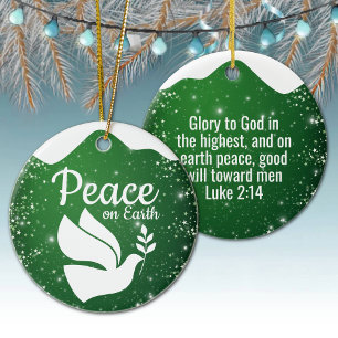 Xmas Dove Christian Faith Festive Green 🕊⛪️ 🎄 Ceramic Tree Decoration