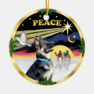 Xmas Dove (Peace) - German Shepherd # Ceramic Tree Decoration
