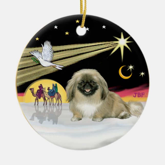 Xmas Dove - Pekingese (black mask) Ceramic Tree Decoration (Front)