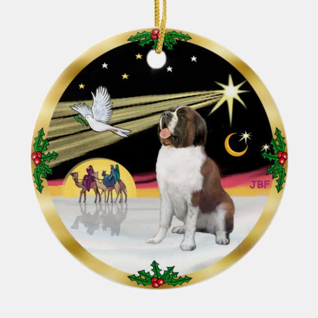 Xmas Dove - Saint Bernard Ceramic Tree Decoration (Front)
