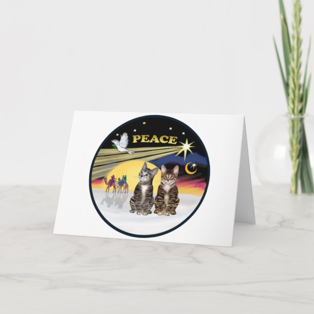 Xmas Dove - Two Tabby Cats Holiday Card (Front)