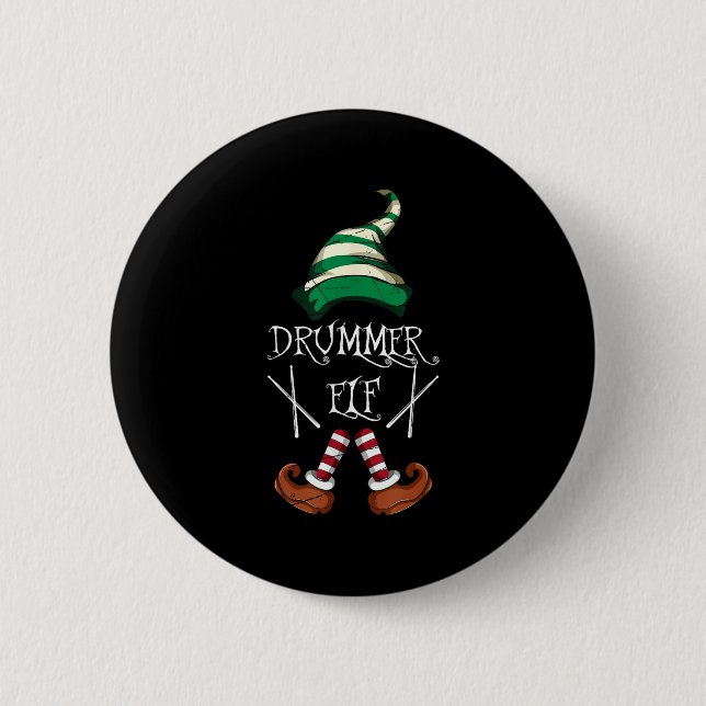 Xmas Drumsticks Music Matching Drummer Elf Pajama  6 Cm Round Badge (Front)
