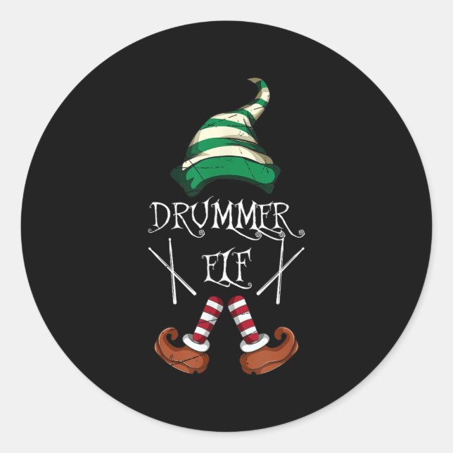 Xmas Drumsticks Music Matching Drummer Elf Pajama  Classic Round Sticker (Front)