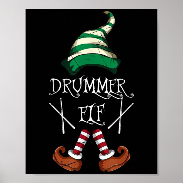 Xmas Drumsticks Music Matching Drummer Elf Pajama  Poster (Front)