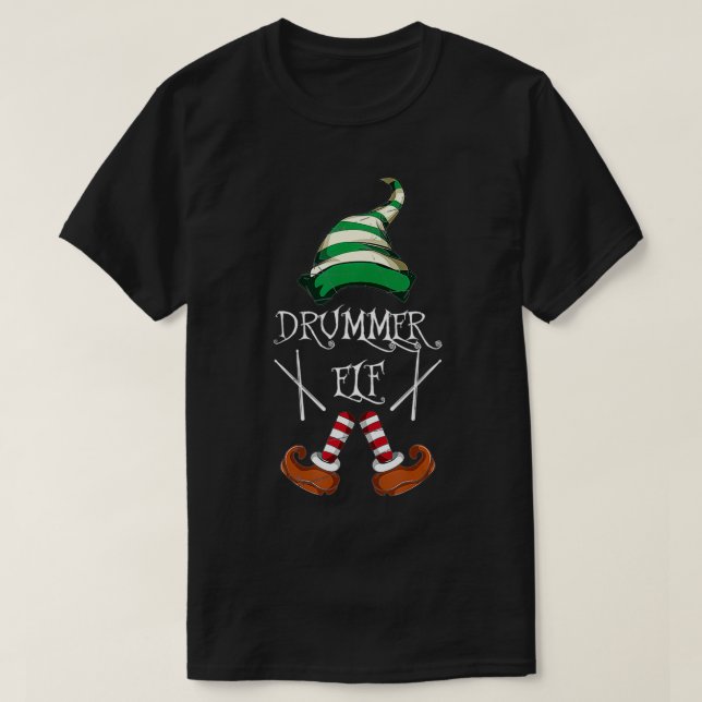 Xmas Drumsticks Music Matching Drummer Elf Pajama  T-Shirt (Design Front)