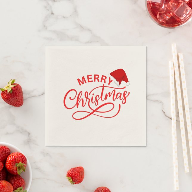 Xmas elegant calligraphy text  santa hat party napkin (Insitu)