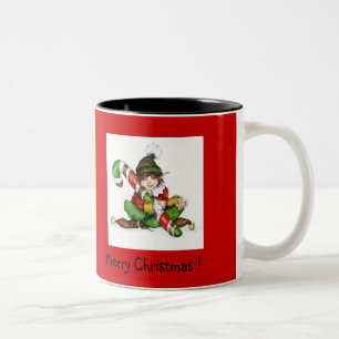 XMAS Elf and CandyCane'09, Merry Christmas !, ©.. Two-Tone Coffee Mug