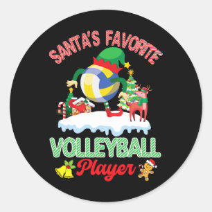 Xmas Elf Playing On Snow Santa's Favourite Volleyb Classic Round Sticker