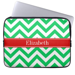 Xmas Emerald White LG Chevron Red Name Monogram Laptop Sleeve