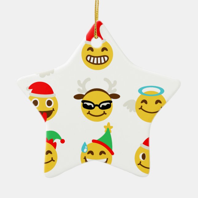 xmas emoji happy faces ceramic tree decoration (Front)