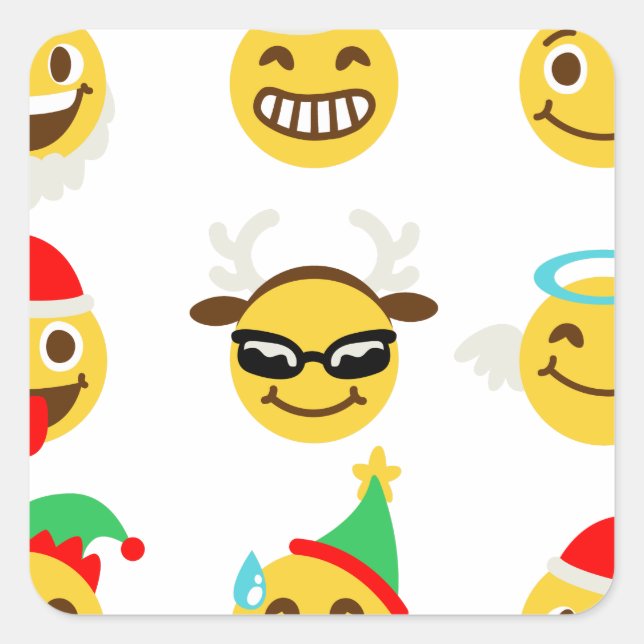 xmas emoji happy faces square sticker (Front)