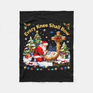 Xmas Every Knee Shall Bow Santa Christmas Nativity Fleece Blanket