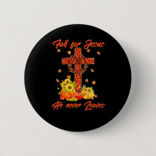 Xmas Fall For Jesus Maple Leaf Christian Autumn 6 Cm Round Badge